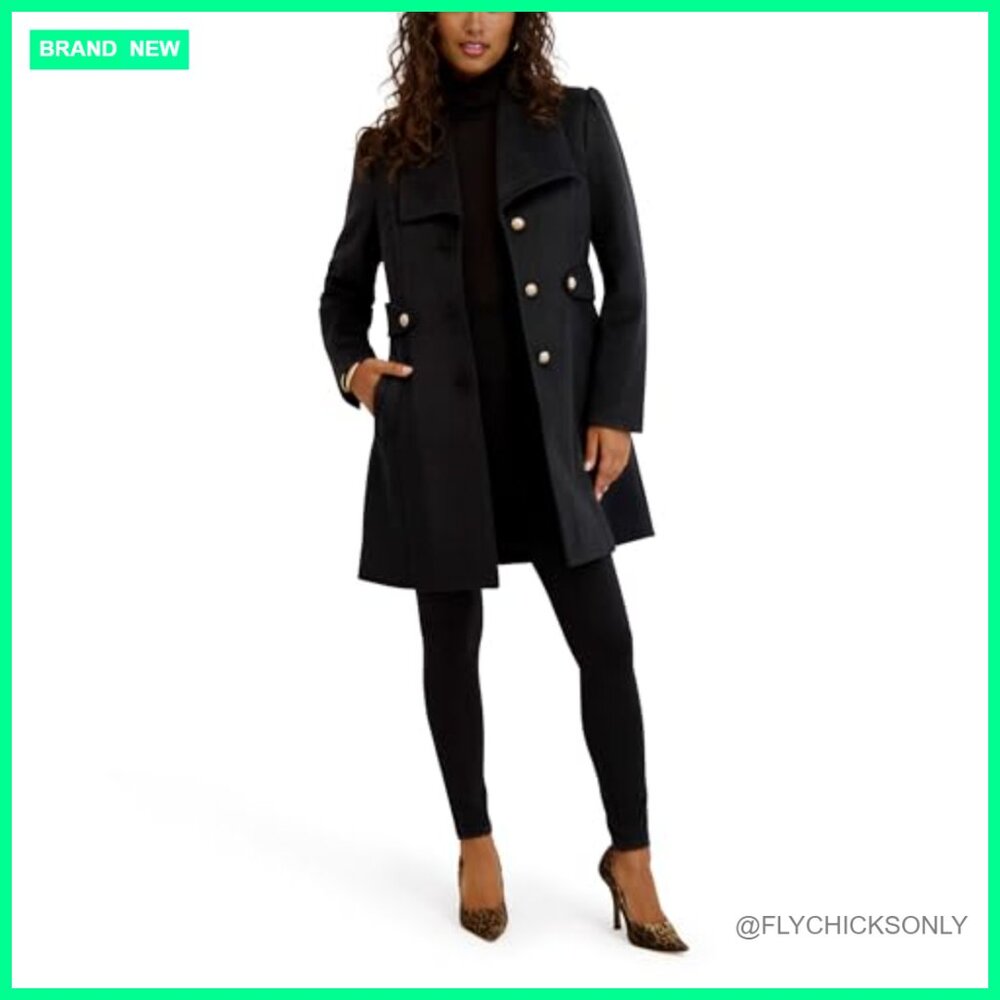 Polyester Wool Blend Pea Coat with Button Waist T… - image 2